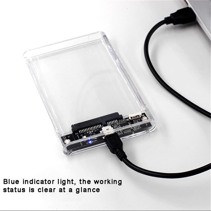 Transparent HDD Case HDD Enclosure 2.5 Inch SSD SATA To USB2.0 Type-C Adapter Portable External Hard Drive Box Tool-Free