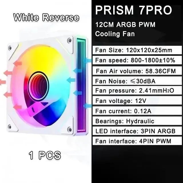 LDPCSJ PRISM 4 RS 12cm ARGB 4 Pin Computer Case Fan Quiet Cooling 12V Large Air Volume 1200RPM for Desktop Gaming PC Build