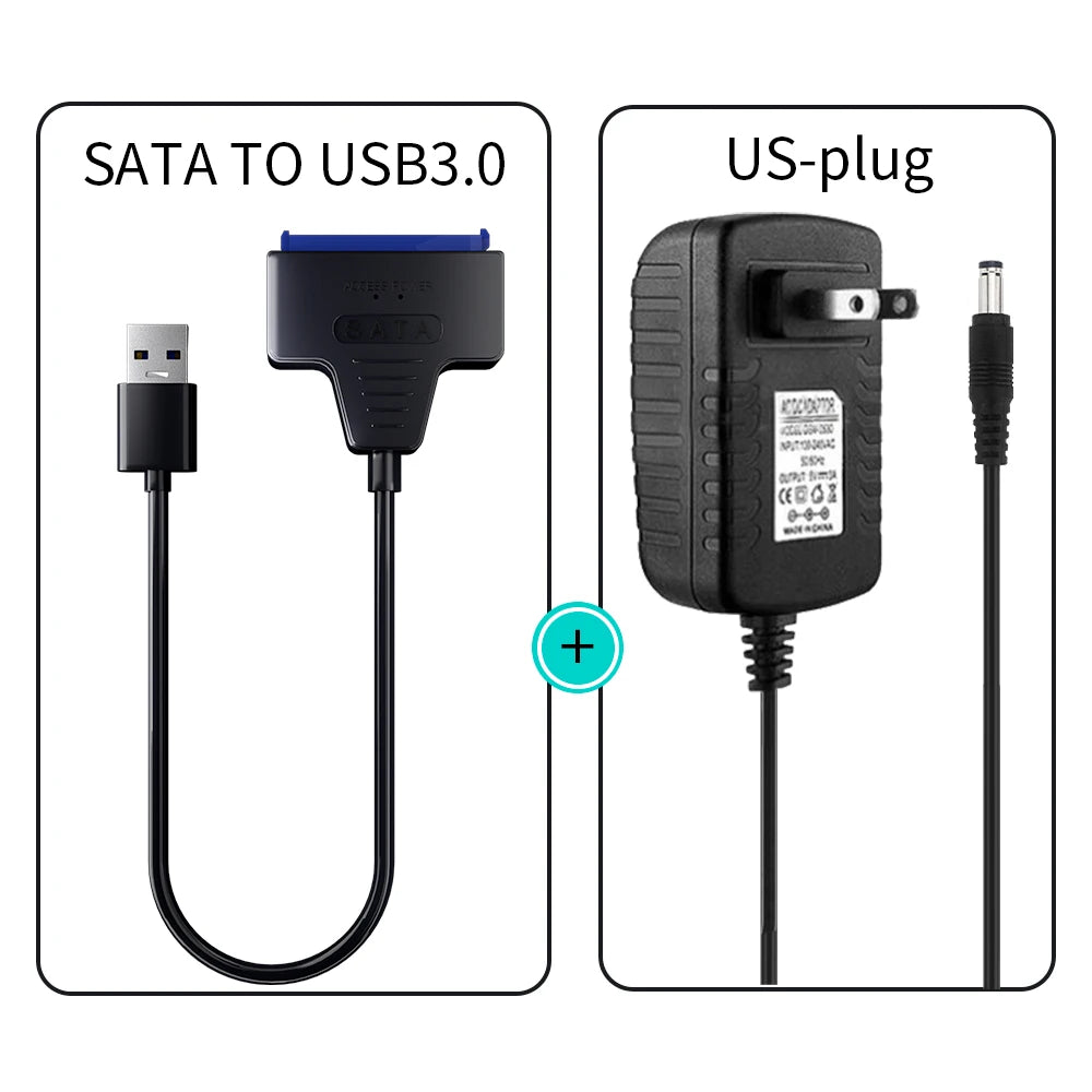 USB 3.0 to SATA Cable for 3.5/2.5 Inch SSD HDD SATA III Hard Drive Disk with 12V/2A Power Adapter