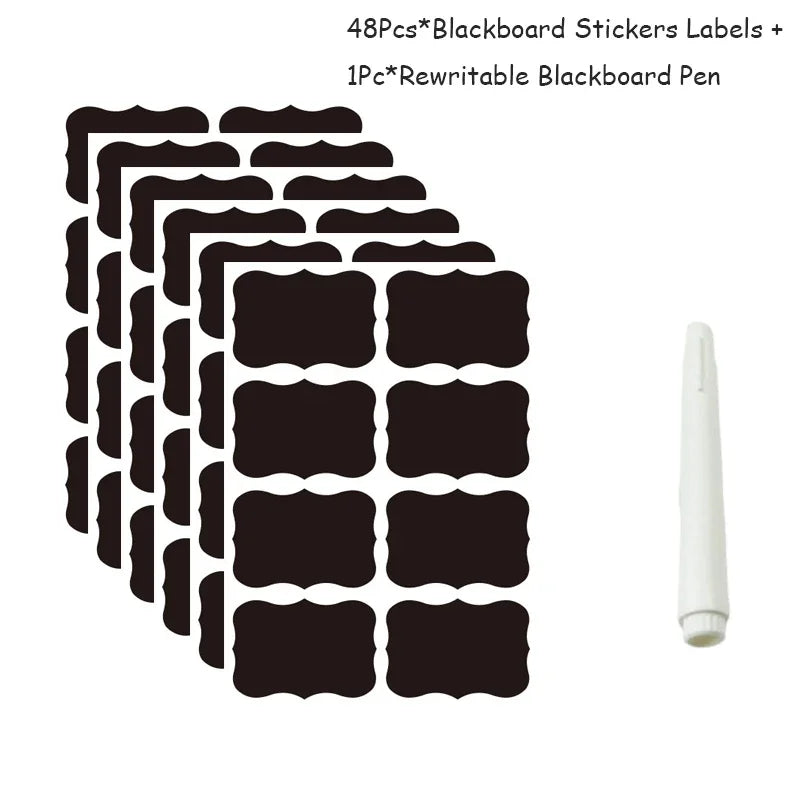 1-49Pcs Kitchen Accessories Blackboard Sticker Labels with Rewritable White Liquid Chalk Salt Spice Jar Organizer Kitchen Gadget
