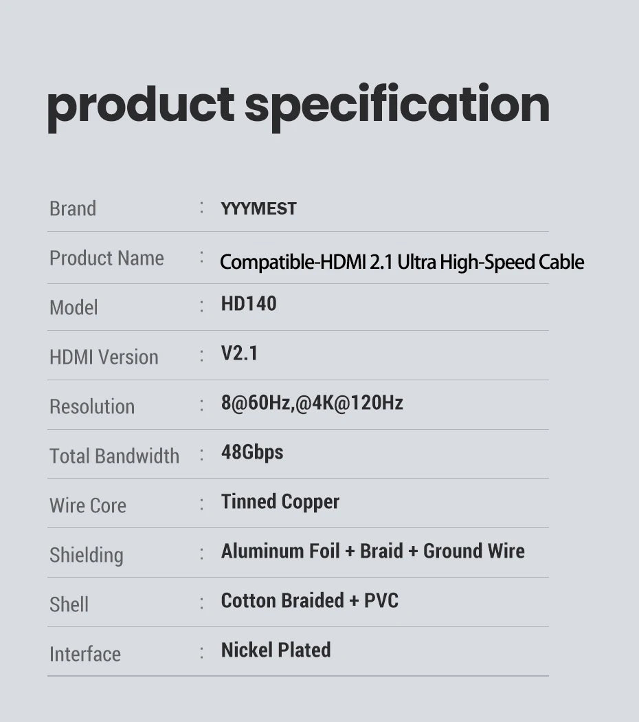HDMI-Compatible 2.1 Cable Ultra High-speed 8K/60Hz 4K/120Hz For Xiaomi Mi XBox PS5 HDR10+ Dolby Vision 48Gbps HDMI-Compatible 8K