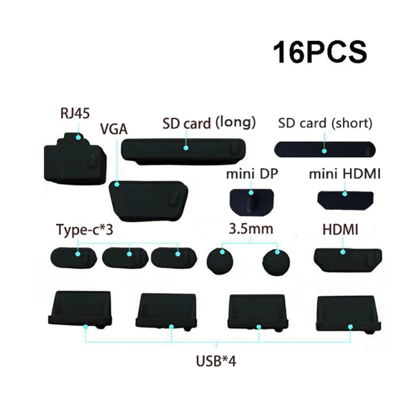 16Pcs/set Universal Anti Dustproof Notebook Port Plug Silicone Protector USB Elastic Laptop Computer Cover Stopper