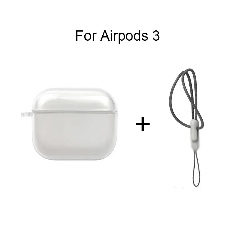 Clear TPU Earphone Case for Airpods 4 3 2 1 Pro Pro2 Shockproof with Lanyard Strap for Airpods Charging Case Transparent Cover