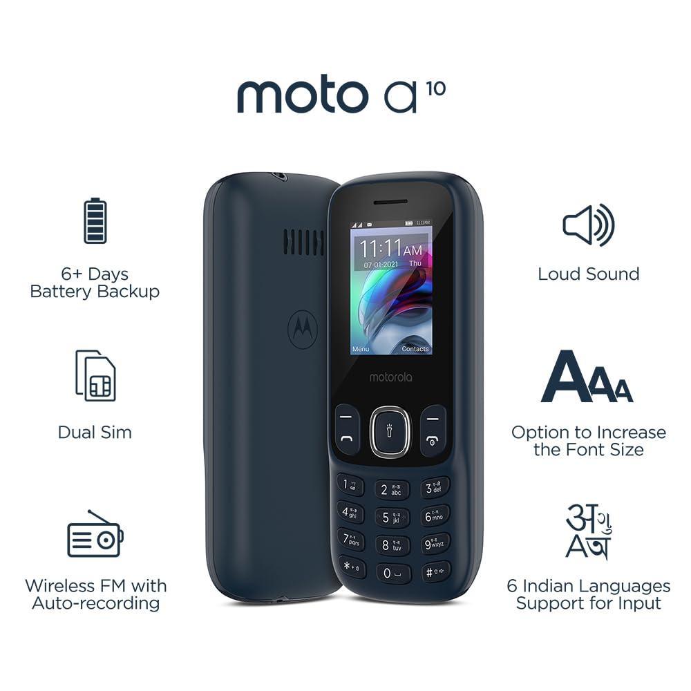 Motorola a10 Dual Sim keypad mobile with 1750 mAh Battery, Expandable Storage upto 32GB, Wireless FM with Recording | Dark Blue - Triveni World