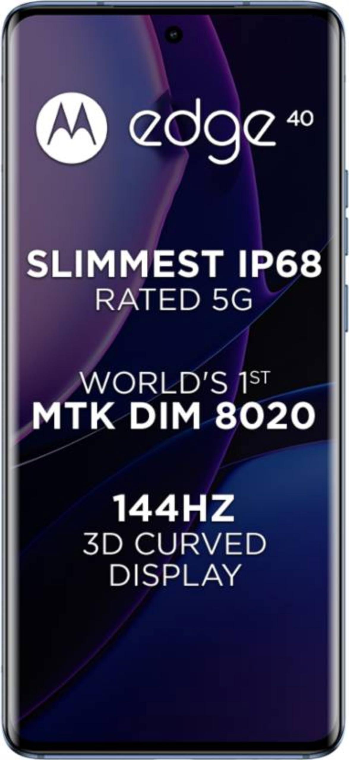 Motorola Edge 40 5G (Eclipse Black, 8GB RAM, 256GB Storage)| 6.55" pOLED Display | 50MP + 13MP | 32MP Front Cam | MediaTek Dimensity 8020 Processor | On-Screen Fingerprint | Super Slim IP68 Waterproof - Triveni World