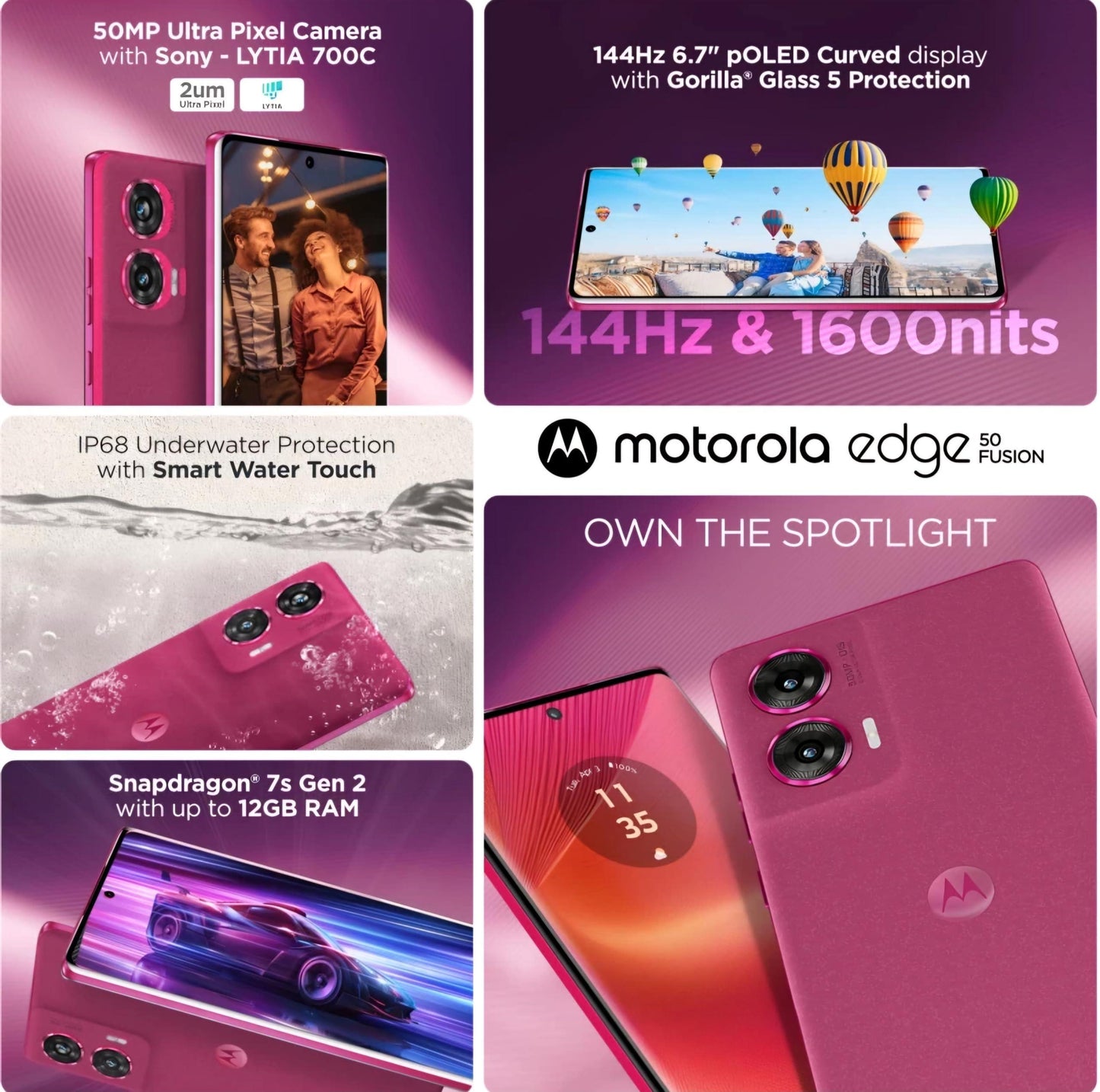 Motorola Edge 50 Fusion 5G (Hot Pink, 12GB RAM, 256GB Storage) - Triveni World
