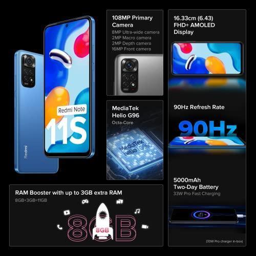 Redmi Note 11S (Horizon Blue, 6GB RAM, 128GB Storage)|108MP AI Quad Camera | 90 Hz FHD+ AMOLED Display | 33W Charger Included | Additional Exchange Offers|Get 2 Months of YouTube Premium Free! - Triveni World