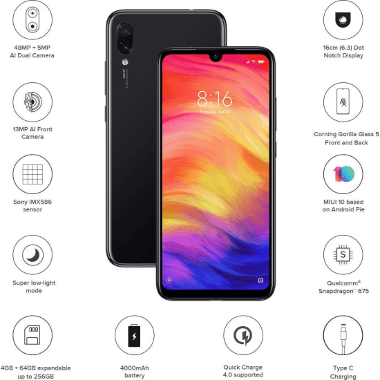 Redmi Note 7 64GB 4GB RAM (BLACK) - Triveni World