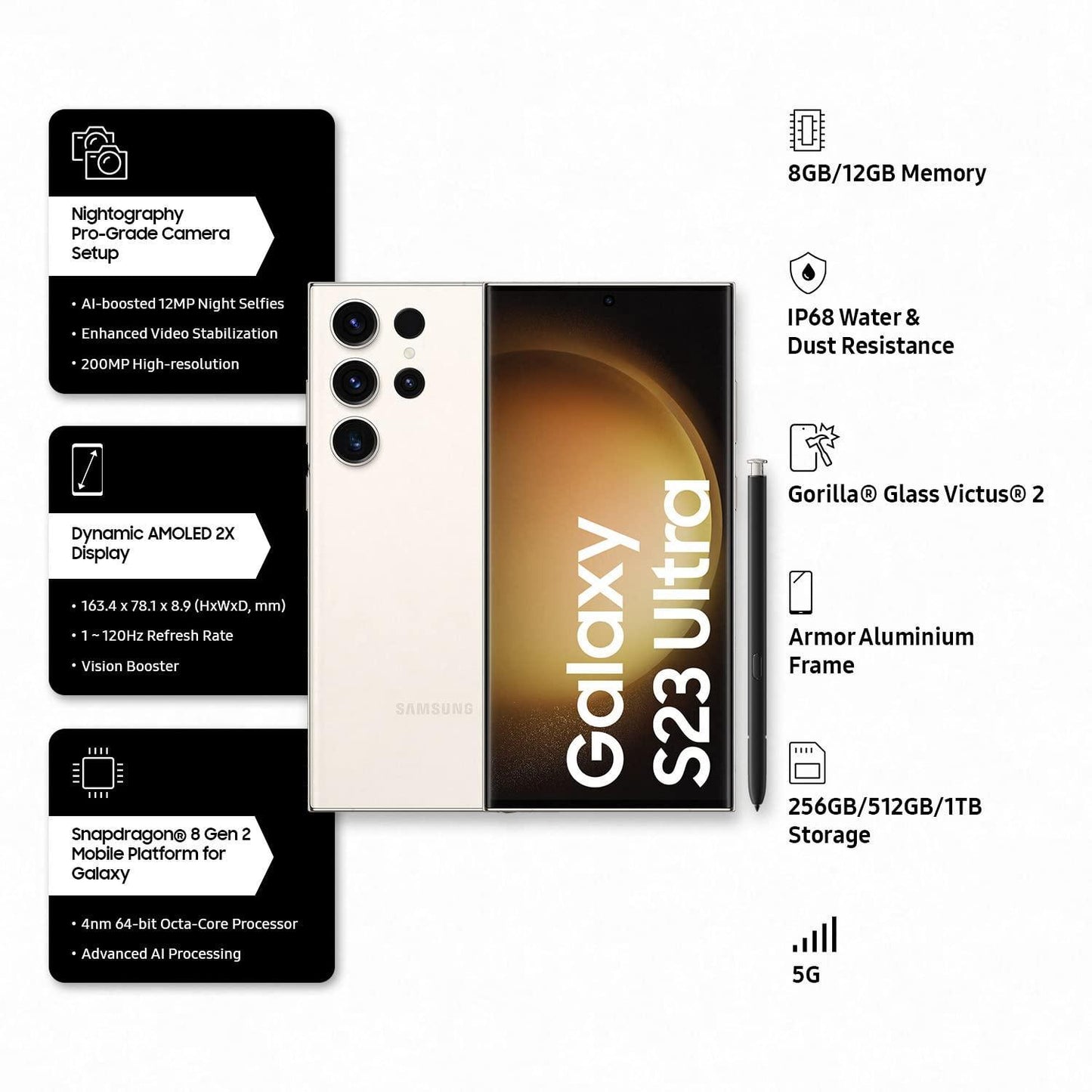 Samsung Galaxy S23 Ultra 5G AI Smartphone (Cream, 12GB, 256GB Storage) - Triveni World