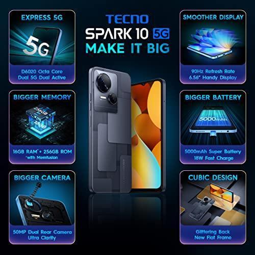 TECNO Spark 10 5G (Meta Black, 8GB RAM,256GB Storage)|16GB Expandable RAM | Ultra Clear 50MP Superior Rear Camera| Dimensity 6020 7nm Powerful 5G Processor - Triveni World