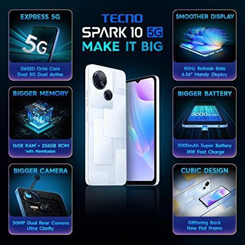 TECNO Spark 10 5G (Meta White, 8GB RAM,256GB Storage)|16GB Expandable RAM | Ultra Clear 50MP Superior Rear Camera| Dimensity 6020 7nm Powerful 5G Processor - Triveni World