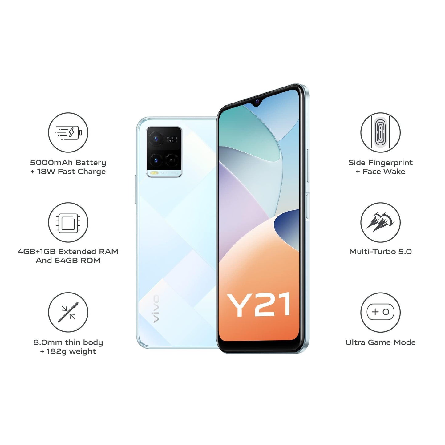 Vivo Y21 (Diamond Glow, 4GB RAM, 64GB Storage) with No Cost EMI/Additional Exchange Offers - Triveni World