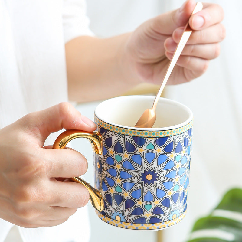 Moroccan Style Gold Ceramic Coffee Mug Office Water Cup Home Breakfast Milk Cup Couple Creative Gift