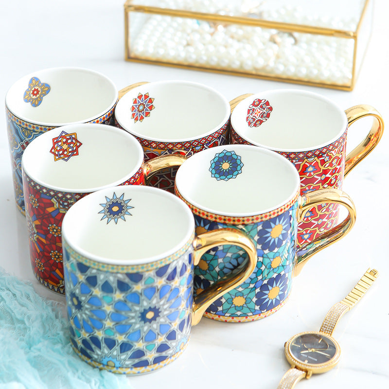 Moroccan Style Gold Ceramic Coffee Mug Office Water Cup Home Breakfast Milk Cup Couple Creative Gift