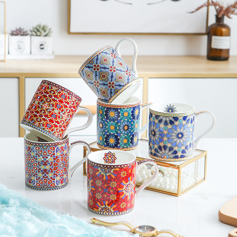 Moroccan Style Gold Ceramic Coffee Mug Office Water Cup Home Breakfast Milk Cup Couple Creative Gift
