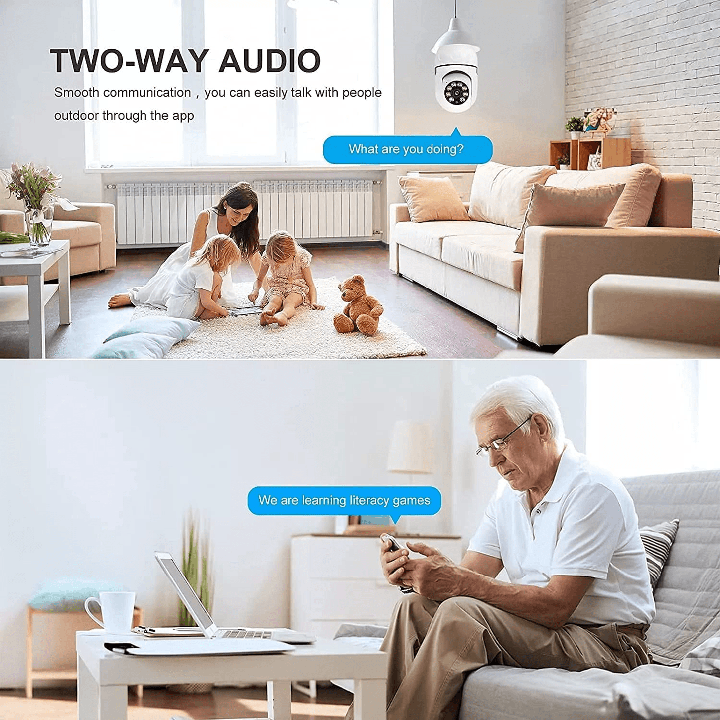 2-Pack E27 Light Bulb Wireless Camera, 1080p for OutdoorIndoor Use
