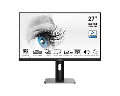 MSI PRO MP273QP 27 Inch WQHD (2560x1440) 75Hz Refresh Rate, IPS Panel with Eye-Friendly Technology, VESA-Mount Supported, Tilt/Swivel/Height/Pivot Adjustable Monitor, Black