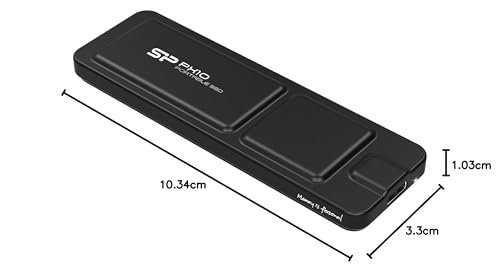Silicon Power PX10, 1TB Portable SSD Up to 1050MB/s, Compact Pocket-Size USB 3.2 Gen 2, Type-C, External Solid State Drive, Black