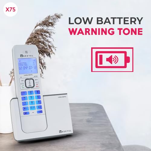 Beetel X75 2.4Ghz Cordless Landline,Dual Mode DTMF/FSK,1 Line 7segment LCD Display& Blue LED Backlit,Illuminated Keypad,2 Way Speaker Phone,6 Step Ringer Volume Control(Grey/White)(X75)