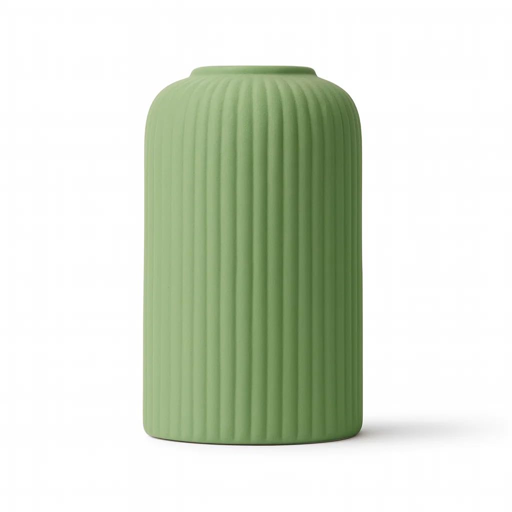 Ribbed Pipe Ceramic Vase for Flowers, Pampas Grass, or Live Plants | Decorative Home & Office Centerpiece Gift – No Flowers- (White, 6 Inch)