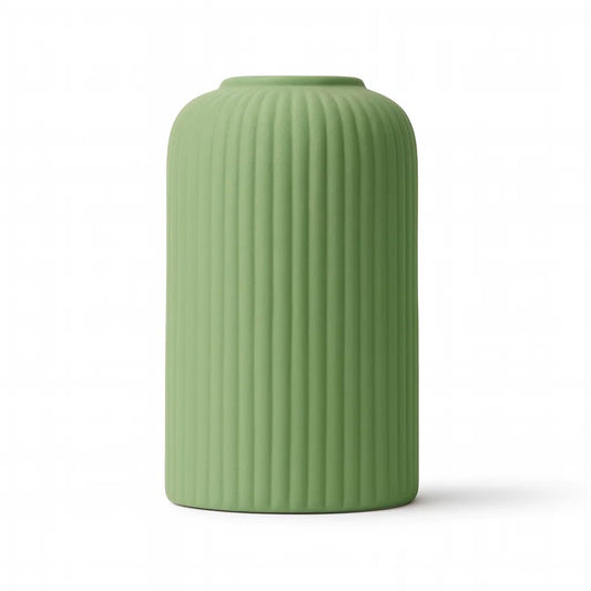 Ribbed Pipe Ceramic Vase for Flowers, Pampas Grass, or Live Plants | Decorative Home & Office Centerpiece Gift – No Flowers- (Olive Green, 6 Inch)