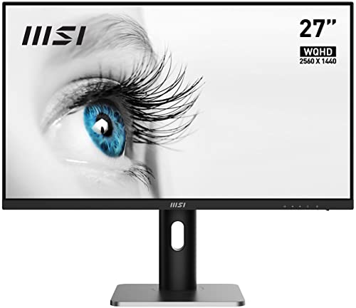MSI PRO MP273QP 27 Inch WQHD (2560x1440) 75Hz Refresh Rate, IPS Panel with Eye-Friendly Technology, VESA-Mount Supported, Tilt/Swivel/Height/Pivot Adjustable Monitor, Black
