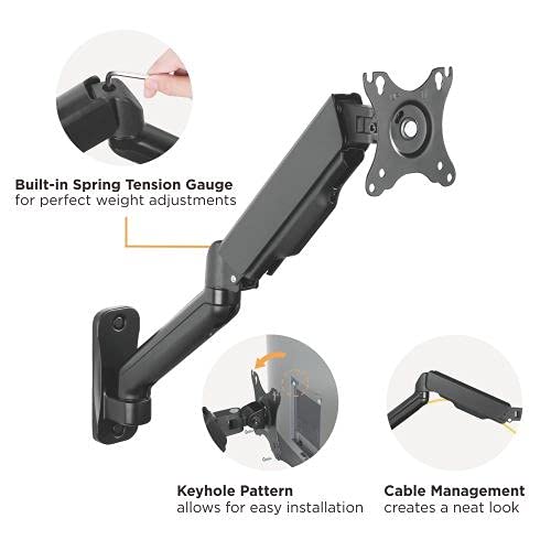 Jin Office Wall Mounted Monitor Stand for 13-32 Inch Monitors| 8Kg Weight Capacity| Gas Spring Monitor Stand for Wall | Adjustable Metal Wall Monitor Arm Mount | (Black)