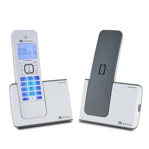 Beetel X75 2.4Ghz Cordless Landline,Dual Mode DTMF/FSK,1 Line 7segment LCD Display& Blue LED Backlit,Illuminated Keypad,2 Way Speaker Phone,6 Step Ringer Volume Control(Grey/White)(X75)