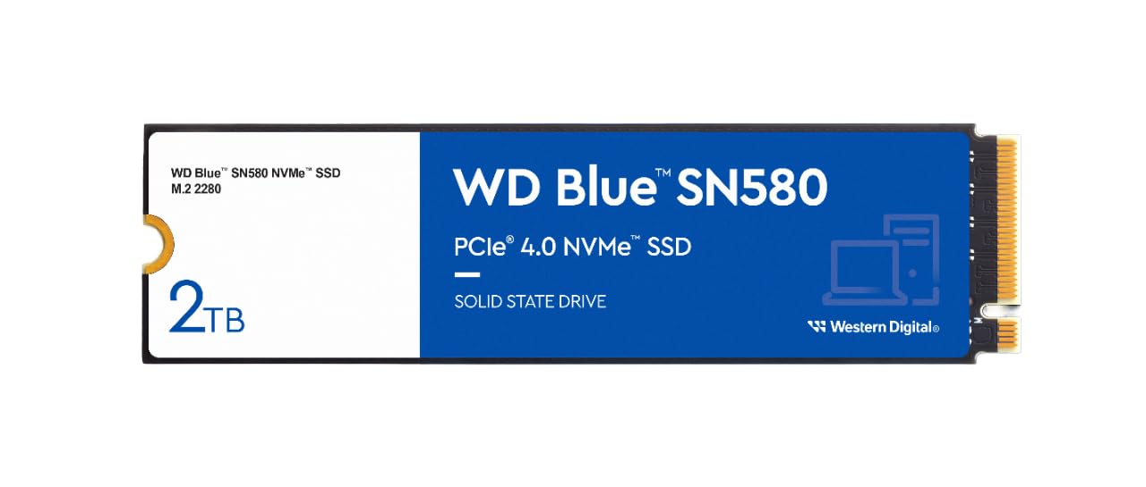 Western Digital WD Blue SN580 NVMe 2TB, Upto 4150MB/s, 5 Y Warranty, PCIe Gen 4 NVMe M.2 (2280), Internal Solid State Drive (SSD) (WDS200T3B0E)