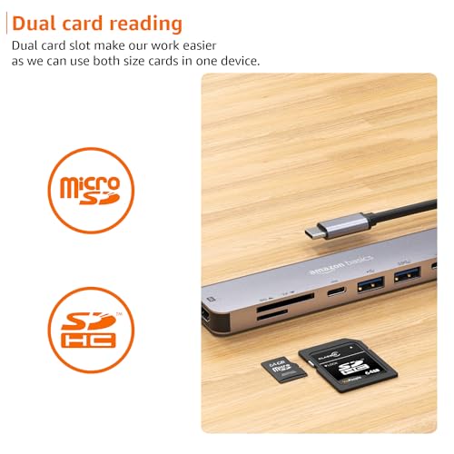 Amazon Basics 7-in-1 USB C HUB to 4K HDMI Multiport Adapter Compatible for USB C Laptops and Other Type C Devices MacBook Pro M1 M2,(4K HDMI USB3.0 SD/TF Card Reader 85W PD Data)