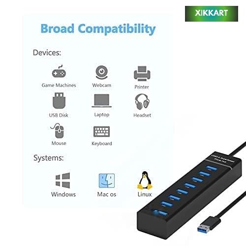 XIKKART USB Hub 3.0, 7-Port USB Data Hub Splitter with 3.3ft Long Cable for PS4, PS5,Xbox one, MacBook, Mac Pro/Mini, iMac, XPS, Surface Pro, iPhone, iPad, Galaxy Series, Mobile HDD, and More