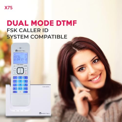 Beetel X75 2.4Ghz Cordless Landline,Dual Mode DTMF/FSK,1 Line 7segment LCD Display& Blue LED Backlit,Illuminated Keypad,2 Way Speaker Phone,6 Step Ringer Volume Control(Grey/White)(X75)