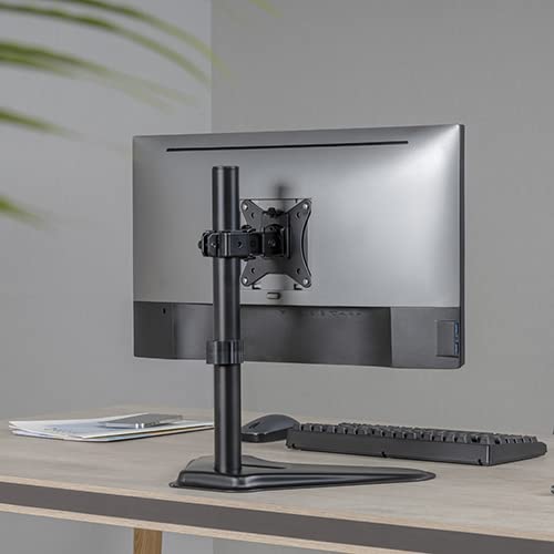 Jin Office Height Adjustable Monitor Stand Mount | Supports 13-32" Screens| Monitor Mount for Desk | Metal Black Powder Coated Single Monitor Arm Stand| Freestanding Monitor Mount (Black)