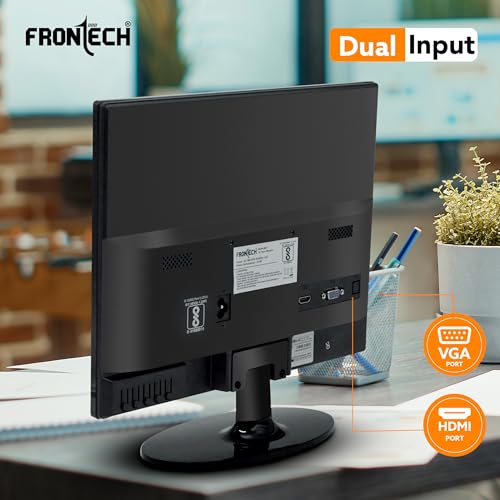 FRONTECH 15 Inch HD LED Monitor | Refresh Rate 60 Hz, 1024 x 768 Pixels | Wall Mountable Slim Stylish Design with 16.7M Colors | HDMI & VGA Ports, Built-in Power Supply (MON-0067,Black)