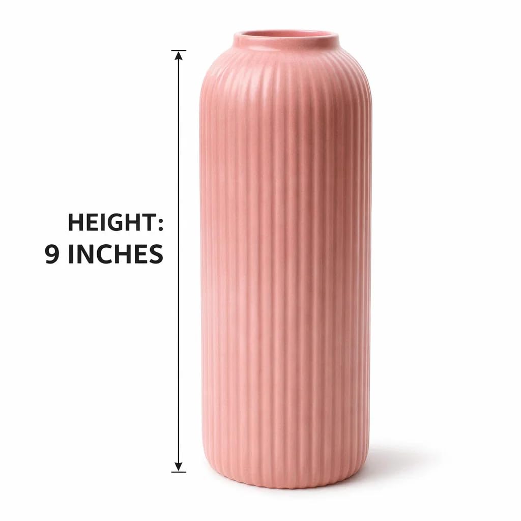 Ribbed Pipe Ceramic Vase for Flowers, Pampas Grass, or Live Plants | Decorative Home & Office Centerpiece Gift – No Flowers- (White, 6 Inch)