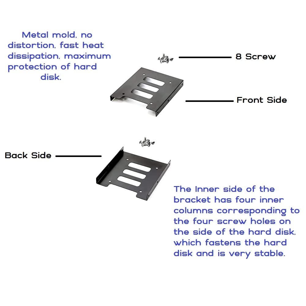 1Goal 2.5" to 3.5" Bay SSD/HDD Hard Disk Drive Internal Hard Drive Holder Metal Mounting Tray Bracket Adapter Kit - Black