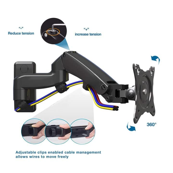 Gas Spring Wall Mount for Monitor & LED TV, 360 Degree Swivel & Tilt View (Upto 35 Inches | 2-10 kgs | VESA 100X100 mm)