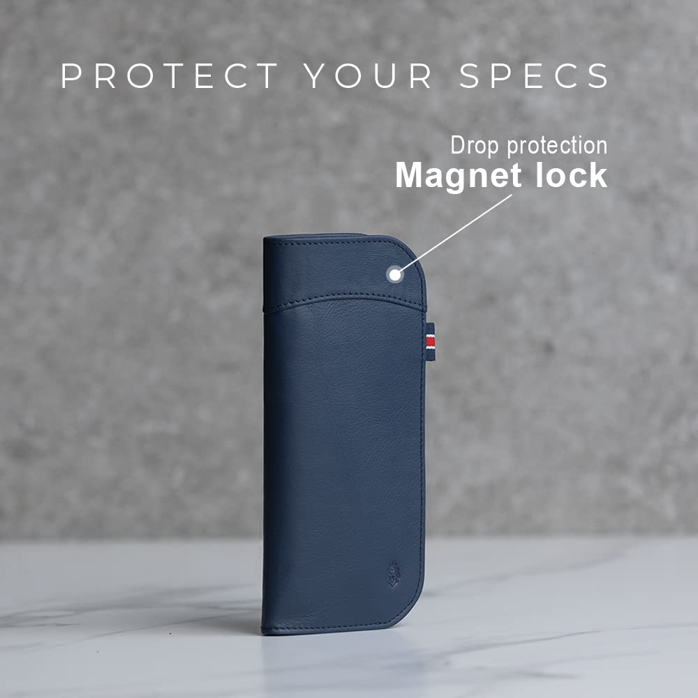 HAISH Spectacle/Glasses Case - Genuine Leather, Magnetic Closure for Secure Protection, Soft Inner Lining to Prevent Scratches, Premium Unisex Design Keeps Glasses Safe (SC-Denim Blue)