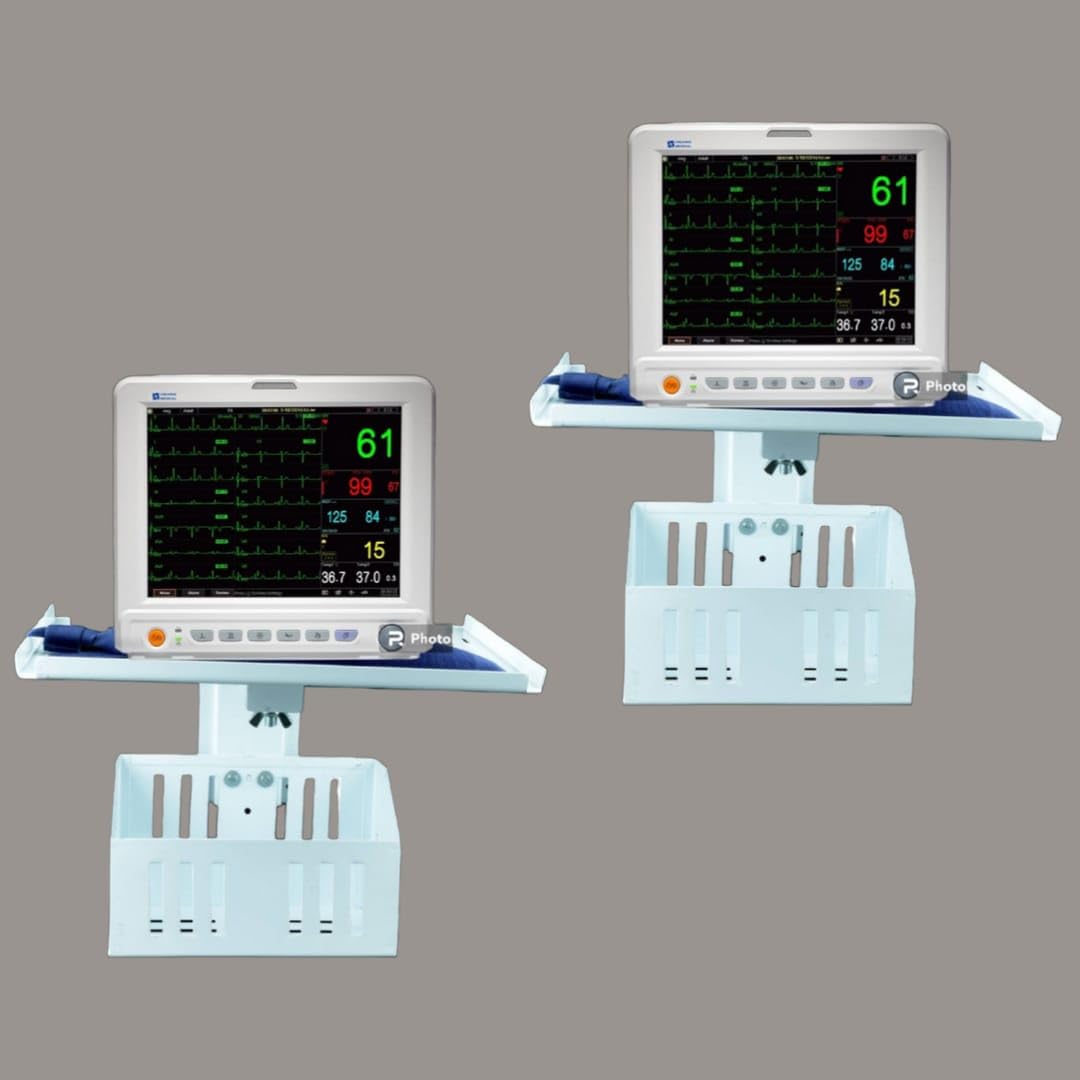 Meru Technologies Patient Monitor Wall Mount Stand, Compatible with All Types Multipara Patient Monitor (MONITOR STAND with BASKET and BELT PACK of 2)