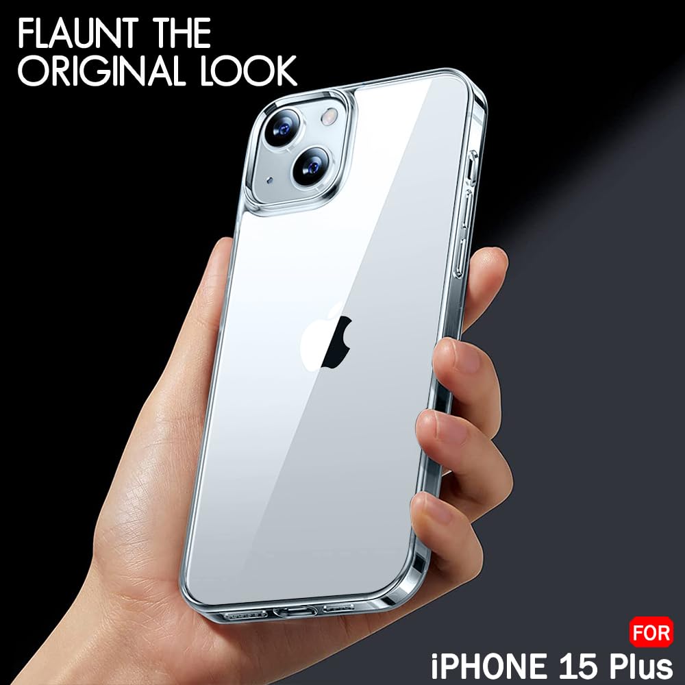 TheGiftKart Ultra-Hybrid Crystal Clear Back Case Cover for iPhone 15 Plus | Shockproof Design | Camera Protection Bump | Hard Clear Back | Bumper Case Cover for iPhone 15 Plus (PC & TPU, Transparent)