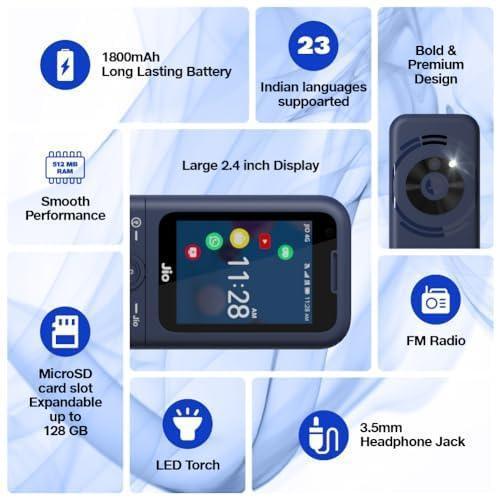 JioPhone Prima 4G Keypad Phone with Premium Design, YouTube, Whatsapp, JioTV, JioCinema, JioSaavn, JioPay(UPI), Video Calling, LED Torch, Digital Cameras | Blue | Locked for JioNetwork - Triveni World