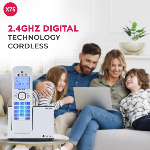 Beetel X75 2.4Ghz Cordless Landline,Dual Mode DTMF/FSK,1 Line 7segment LCD Display& Blue LED Backlit,Illuminated Keypad,2 Way Speaker Phone,6 Step Ringer Volume Control(Grey/White)(X75)