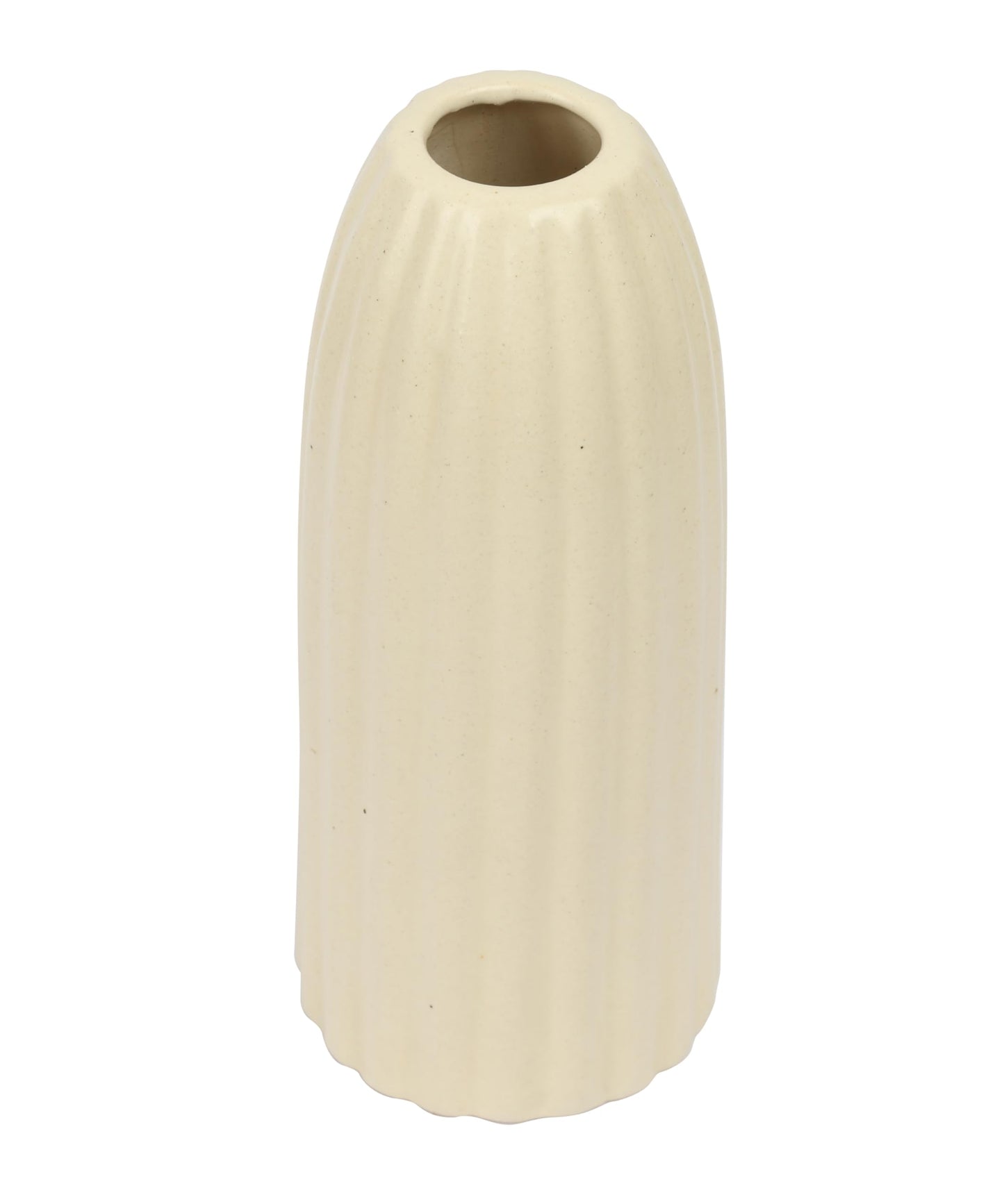 Ribbed Pipe Ceramic Vase for Flowers, Pampas Grass, or Live Plants | Decorative Home & Office Centerpiece Gift – No Flowers- (White, 6 Inch)