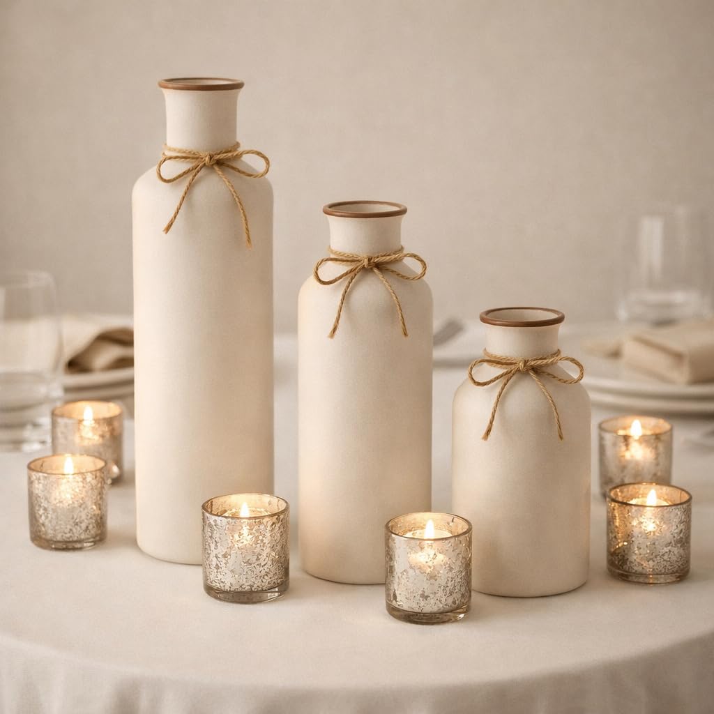 Ribbed Pipe Ceramic Vase for Flowers, Pampas Grass, or Live Plants | Decorative Home & Office Centerpiece Gift – No Flowers- (White, 6 Inch)