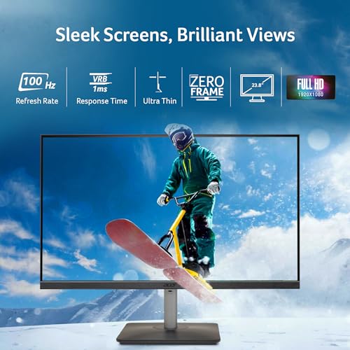 Acer RS242Y 23.8 Inch Full HD IPS Ultra-Thin (6.9mm) Backlit LED Monitor I Color Patterned Back Mood Light I Dual Glass Design, Sleek Metal Frame I 1 MS, 100Hz I 1xHDMI 1xVGA I Speakers I Eye Care