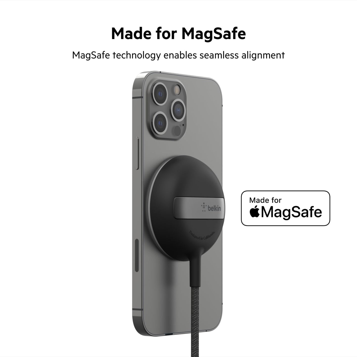 Belkin MagSafe Wireless Charger Fast Charging Up to 15W with Official Made for MagSafe Module and Pad Style, Kick Stand for iPhone 16, 15, 14, 13 and 12 Series and Other MagSafe iPhones - Black