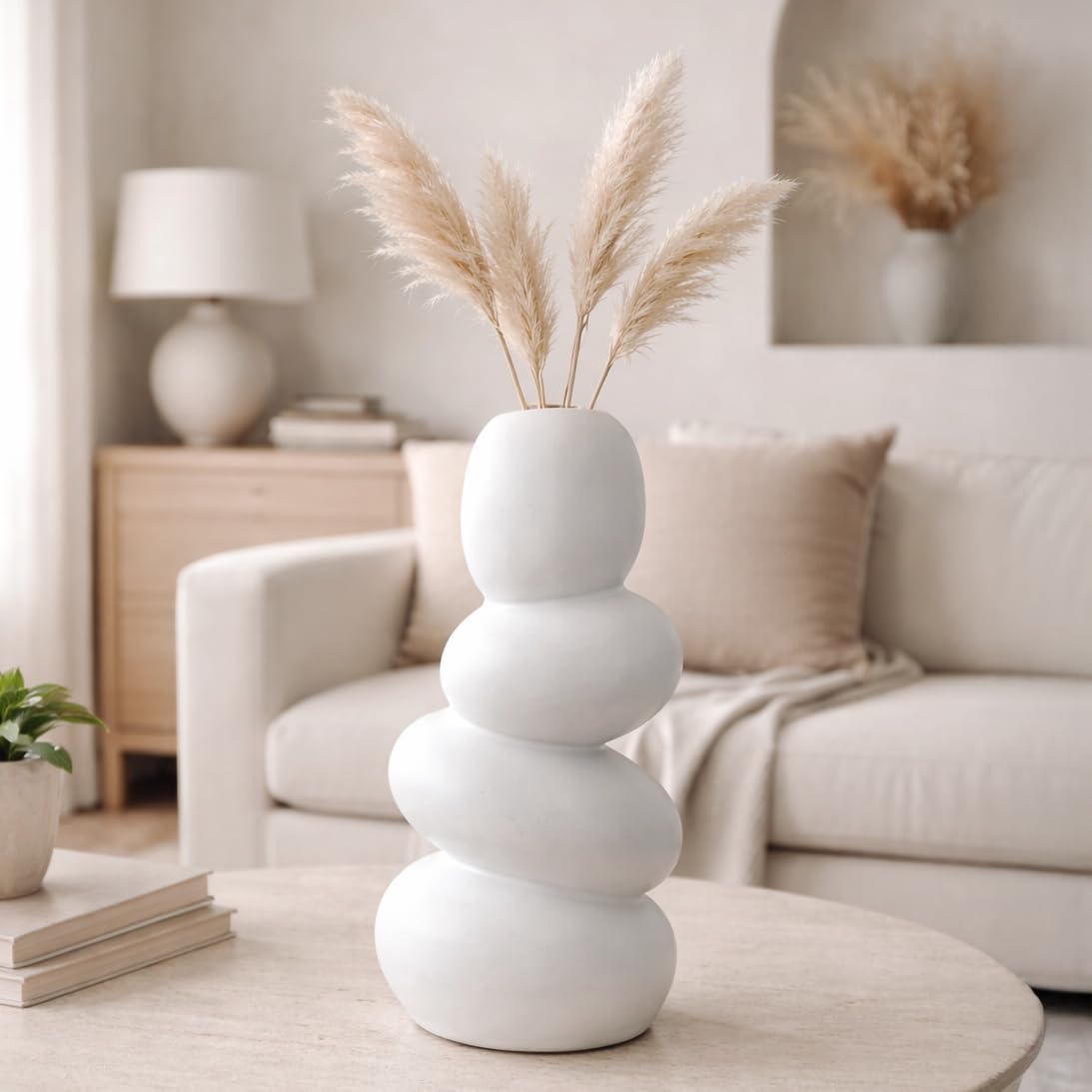 Yellow Ribbed Ceramic Flower Vase 6 Inch Matte Pampas Grass & Dried Flower Vase for Home & Office Table Decor Decorative Centerpiece Gift – Vase Only