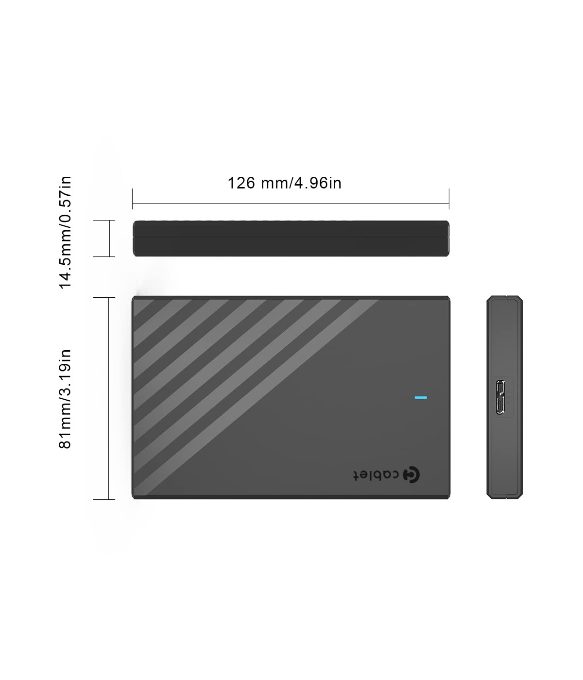 Cablet 2.5 Inch SATA USB 3.0 HDD/SSD Portable External Enclosure for 7mm and 9.5mm, Tool-Free Design, Supports UASP Max 6TB