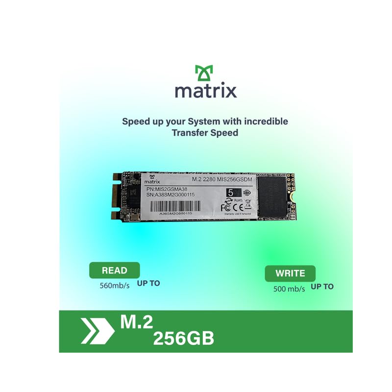 Matrix 256GB M.2 (2280) Internal Solid State Drive (SSD), Read Up to 560MB/s, Write Up to 500MB/s, 5 Year Warranty