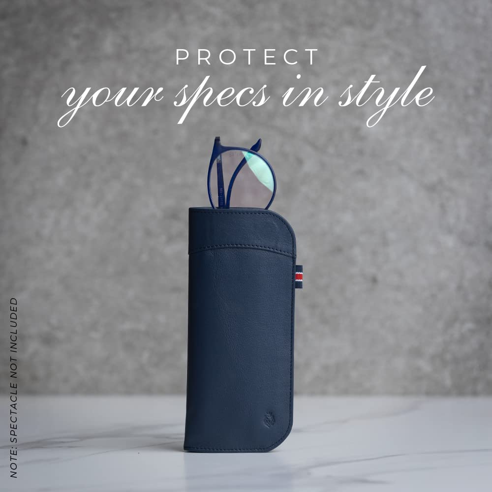 HAISH Spectacle/Glasses Case - Genuine Leather, Magnetic Closure for Secure Protection, Soft Inner Lining to Prevent Scratches, Premium Unisex Design Keeps Glasses Safe (SC-Denim Blue)